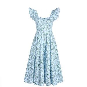 NWT Hill House Home Daphne Dress Blue Basketweave Vine Cotton Sateen XS